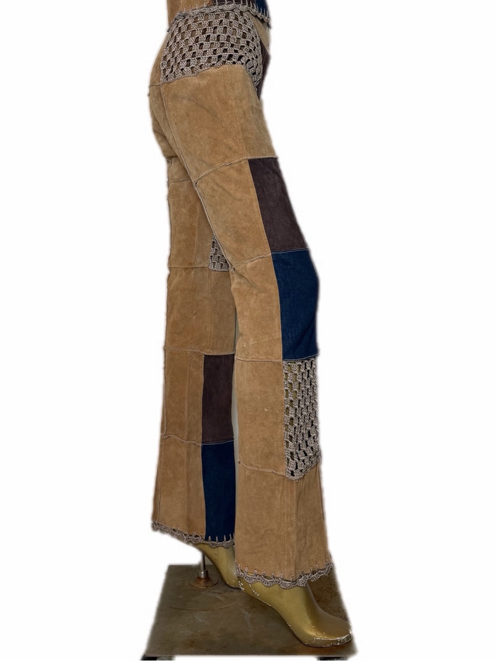 Y2K Wilson’s Leather Maxima Suede Denim Crochet Patchwork low rise pants size 4 - Picture 2 of 15